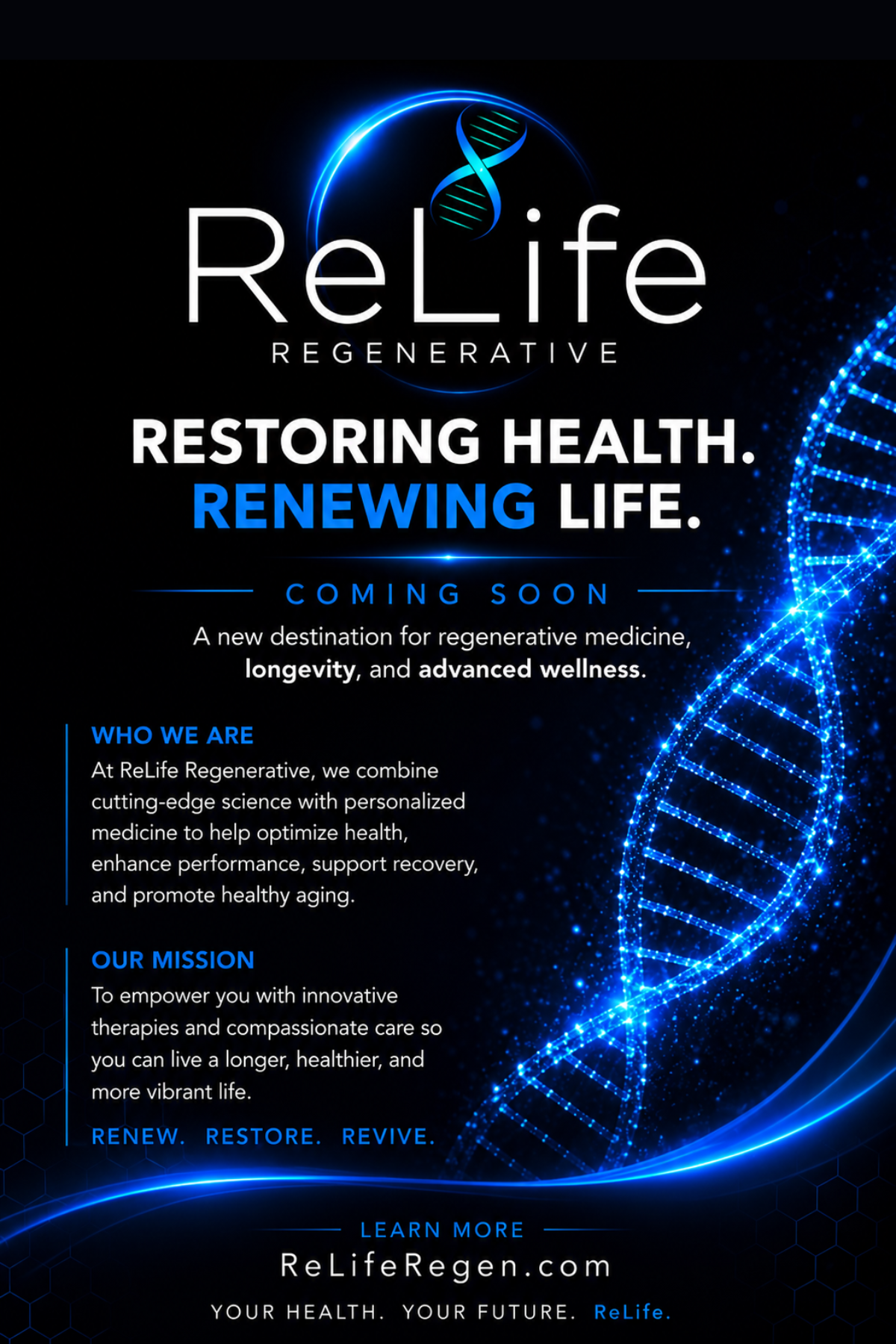 ReLife Regenerative Coming Soon Flyer — Front